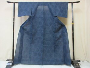1 jpy superior article silk kimono fine pattern . summer thing Japanese clothes Japanese clothes navy blue antique flower turtle .. flower . high class single . length 155cm.63cm[ dream job ]***