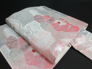 1円 良品 正絹 名古屋帯 和装 和服 引箔 暈し グラデーション 牡丹 草花 六通柄 九寸帯 高級 長さ359cm【夢職】★★★