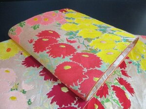 1 jpy superior article silk double-woven obi Japanese clothes Tang woven west . woven antique floral print . Cosmos branch flower six through pattern length 418cm * excellent article *[ dream job ]****
