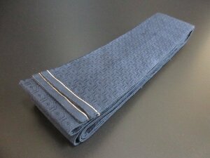 1 jpy superior article silk man's obi for man genuine . front Hakata woven antique navy blue plain turtle . high class stylish kimono small articles length 412cm[ dream job ]***