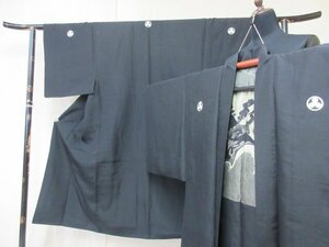 1 jpy superior article silk superior article . attaching feather woven for man antique Japanese clothes type . circle . Kashiwa . regular equipment house . feather reverse side . kimono length 126cm.65cm[ dream job ]***