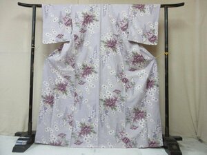 1 jpy superior article .. kimono fine pattern ... Japanese clothes Japanese clothes purple wistaria plum .. floral print lovely stylish high class . length 158cm.66cm[ dream job ]***