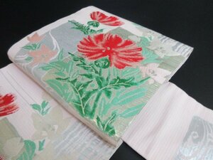 1円 中古 正絹 名古屋帯 和装 和服 絽 夏物 アンティーク 大正ロマン 色紙 花柄 お太鼓柄 九寸帯 高級 長さ325cm【夢職】★★★