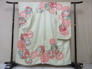 1 jpy used silk kimono long-sleeved kimono .. type . Japanese clothes antique Taisho romance source . car Hanamaru high class . length 146cm.64cm[ dream job ]***