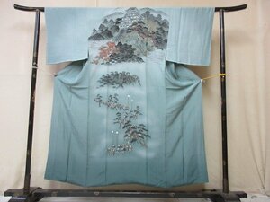 1 jpy superior article silk long kimono-like garment for man Japanese clothes Japanese clothes three .. fee large name line row castle scenery person high class . good-looking . length 145cm.68cm[ dream job ]***