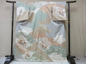 1円 良品 正絹 着物 訪問着 縮緬 式典 和装 和服 金彩 絞り 道長裂取 草花 高級 袷 身丈160cm 裄68cm ◆逸品◆【夢職】★★★★