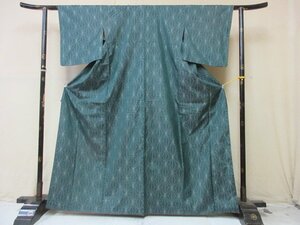 1 jpy superior article silk kimono genuine Ooshima pongee maru ki Japanese clothes Japanese clothes deep green flax. leaf high class . length 154cm.66cm * excellent article *[ dream job ]****