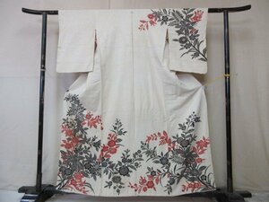 1円 中古 正絹 着物 訪問着 縮緬 式典 和装 和服 アンティーク 大正ロマン 花柄 枝花 枝葉 高級 袷 身丈146cm 裄61cm【夢職】★★★