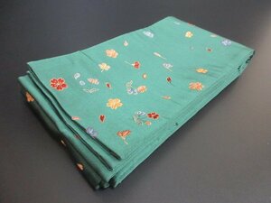 1 jpy superior article .. hanhaba obi green blow ... floral print petal high class small double-woven obi stylish kimono small articles length 392cm[ dream job ]***
