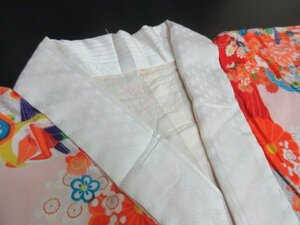 1 иен б/у натуральный шелк длинное нижнее кимоно .. тип . японский костюм японская одежда античный Taisho роман цветочный принт Hanamaru карточка для автографов, стихов, пожеланий . цветок модный . длина 121cm.63cm[ сон работа ]***