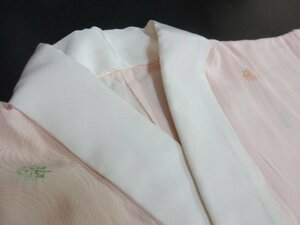 1 иен хорошая вещь натуральный шелк длинное нижнее кимоно .. тип . японский костюм японская одежда персик цвет . фрукты плоды симпатичный модный . длина 117cm.63cm[ сон работа ]***