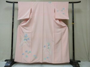 1円 良品 正絹 着物 訪問着 縮緬 式典 和装 和服 桃色 カトレア 百合 草花 洋花 高級 袷 身丈150cm 裄64cm【夢職】★★★