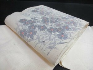1 jpy superior article silk opening Nagoya obi Japanese clothes Japanese clothes pongee genuine cotton branch leaf . flower . futoshi hand drum pattern high class . size obi length 356cm[ dream job ]***