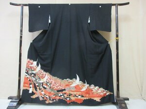 1 jpy superior article silk kimono tomesode .. type . Japanese clothes ratio wing attaching . crane thousand feather crane .. bundle .. high class . length 155cm.66cm[ dream job ]***