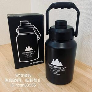 新発売 ブラック 二重壁の真空断熱 超高品質 広口 ステンレス保温保冷氷筒 2L 氷が入れやすい キャンプやアウトドア 野外登山 14x28cm