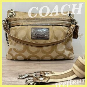 COACH コーチ ショルダーバッグ ハンドバッグ バッグ ベージュ系 キャンバス 2way レザー