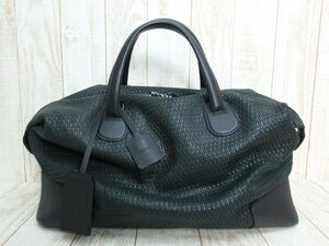 GIORGIO ARMANI/ジョルジオアルマーニ：レザー ボストンバッグ 編み込み カーフレザー 中古/USED