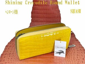 1 jpy ~hen loan company manufactured shining crocodile round long wallet Squash shining & compressed gas cylinder finishing the truth thing image new work new goods beautiful goods 