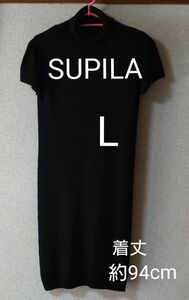 SUPILA　タートルネック　半袖　黒　チュニック　ワンピース　Lサイズ　品質アクリル100 　　