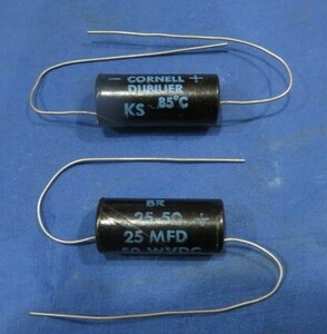 2本CORNELL DUBILIERコーネルダブラー BR KS チューブラー型電解コンデンサーaxialチューブラーアキシャル25μF 50Vエレキギター管球アンプ