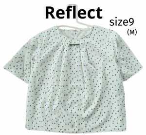 Reflect◆リフレクト◆ドットフロントタックブラウス◆半袖◆M◆ホワイト◆白◆グリーン◆緑◆夏◆春◆ラウンドネック◆カジュアル