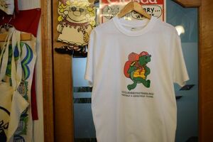 グッドプリント90S～ビンテージJERZEESジャージーズボディプリントTシャツ白ホワイトM企業物アニマル亀オールコットンアメカジh23769