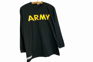 デッドストック!!2010sミリタリーU.S.ARMYアーミークルーネックAPFUトレーニングロングスリーブTシャツMブラックアメリカ陸軍nr24987