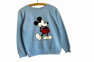 80sビンテージUSA製WaltDisneyProductionsウォルトディズニーMickeyミッキープリントクルーネックスウェットトレーナーMライトブルーh23823