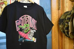 デッドストック品グッドプリント90sビンテージTULTEXタルテックスボディ半袖RATFINKラットフィンクプリントTシャツLブラック黒色h23957