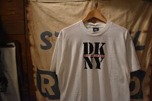 フラッシャー付きデッドストック品◎USA製ビンテージDKNY JEANSディーケーエヌワイジーンズ半袖プリントTシャツONE SIZE白アメカジn24238