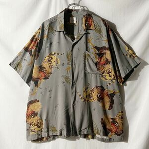 90s the first period Karl Helmut Karl hell m. collar rayon shirt army chicken total pattern gray LL Vintage money . Kaneko Isao short sleeves shirt aloha shirt 