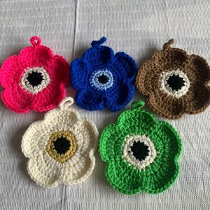 ハンドメイド　アクリル　エコタワシ　５枚　コースター　花瓶敷きにも