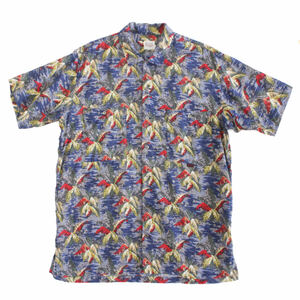 Papas パパス 絹 アロハシャツ M パームツリー シルク100％ 開襟 オープンカラーシャツ