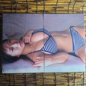 【高品質厚手１５０μラミネート加工】夏目理緒 ヤンマガBIKiNIES2004.1.27 水着 A4 雑誌切り抜き 6ページ 【グラビアアイドル】