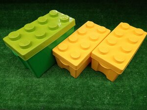 ★中古品★LEGO レゴ デュプロ コンテナ 収納ボックス 緑色 黄色 箱のみ 3個 落書き跡有り お片付け 収納などにどうぞ【他商品と同梱歓迎】