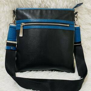 1 иен [ прекрасный товар ]FUJITAKA Fujita ka сумка на плечо Cross корпус sakoshu наклонный .. черный голубой чёрный кожа натуральная кожа ike Tey производства 