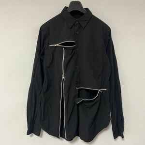 美品 AD 2019 BLACK COMME des GARCONS ポリ 縮絨 ジップ シャツ M ブラック コムデギャルソン 変形 デザイン SHIRT