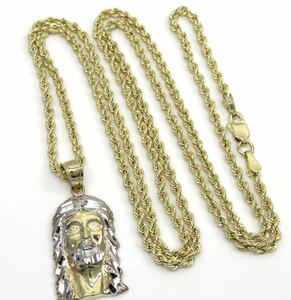 10K yellow gold Jesus pendant rope chain 2mm ロープチェーン ジーザス ゴールドチェーン ネックレス 喜平 10金 icebox trax avalanche