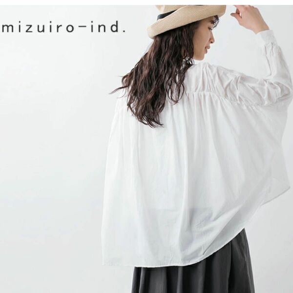 mizuiro ind ミズイロインド★バックギャザー ワイドシャツ　ホワイト