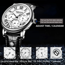 【Silver White black】メンズ高品質腕時計 海外人気ブランド POEDAGAR 防水 クォーツ式 レトロ レザーバンド_画像2