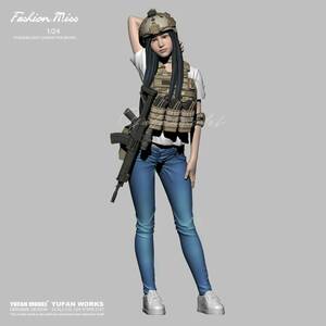 【スケール 1/24】 樹脂 レジン フィギュア キット 女性 サバイバル 武器 ライフル 女の子 サバゲー 戦闘 未塗装 未組み立て