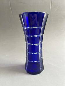 花瓶 切子 青 江戸切子 花器 グラス フラワーベース ブルー ガラス