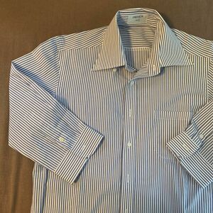 【A】 ORIHICA/Yシャツ/ワイシャツ/七分袖/薄いブルーのストライプ