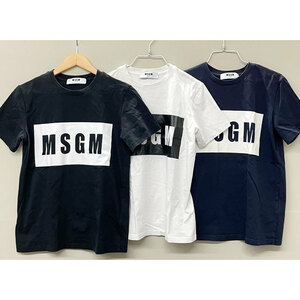 【YU-77】中古　MSGM / エムエスジーエム　ボックス ロゴ プリント Tシャツ　3枚セット　黒 白 紺　綿100％　イタリア製　レディース XS S