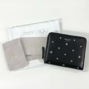 【HA965】未使用　JIMMY CHOO ジミーチュウ　スムースレザー コンパクト ウォレット　ミニ財布　黒　スタースタッズ　イタリア製