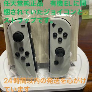 Nintendo SwitchジョイコンLR、左右ホワイト　専用白黒ゴマ模様ストラップ付き　動作確認済み