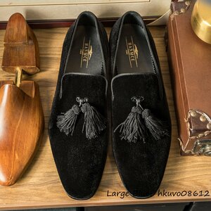 最高級◆ビジネスシューズ 本革 メンズ ローファー 職人手作り 革靴 レザーシューズ 牛革 スエード革 紳士靴 結婚式 フォーマル 24.5cm