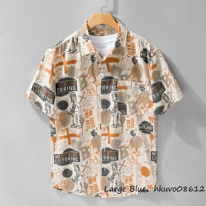 アロハシャツ メンズ 半袖シャツ コットンシャツ 総柄シャツ カジュアルシャツ ワイシャツ Tシャツ 心地良し お洒落 個性 オレンジ M