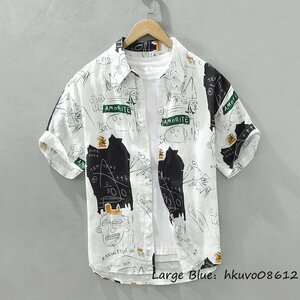 夏新品 アロハシャツ 花柄シャツ メンズ 半袖Tシャツ 総柄 半袖シャツ リネンシャツ 麻100% ワイシャツ 上質 カジュアル 薄手 ホワイト 3XL