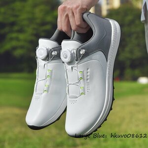 高級品 ゴルフシューズ 新品 ダイヤル式 運動靴 メンズ 幅広い フィット感 軽量 スポーツシューズ 防水 防滑 耐磨 弾力性 白*灰 24.5cm